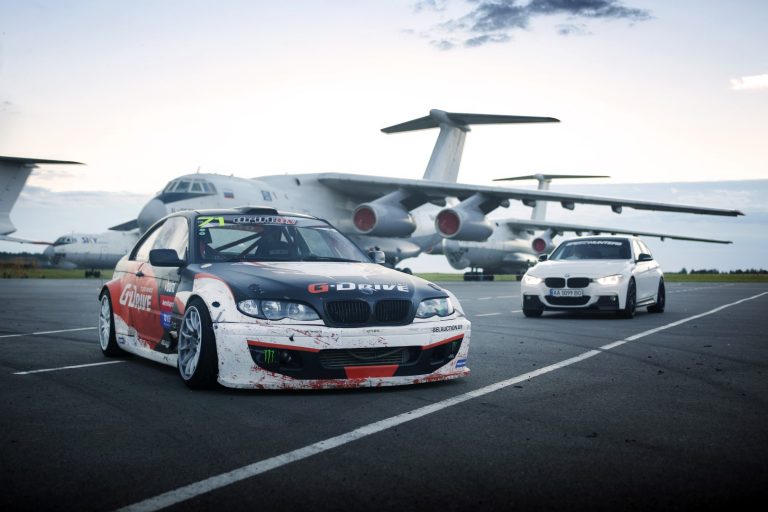 BMW 3 stock and drift next to IL-76 Planes in Belarus Mogiliov Airport Giedrius Matulaitis matulaitis.lt